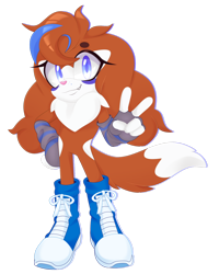 Size: 1280x1600 | Tagged: safe, artist:riptidethespaniel, oc, 2025, arm warmers, beanbrows, blue shoes, boots, chest fluff, dyed hair, eyelashes, femboy, fingerless gloves, gloves, hand on hip, heart nose, looking at viewer, male, oc only, one fang, pink nose, shoelaces, simple background, smile, solo, tail fluff, transparent background, unknown species, v sign