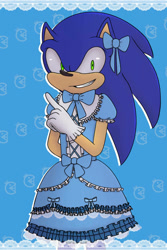 Size: 828x1242 | Tagged: safe, artist:achex1o6, sonic the hedgehog, hedgehog, bow, classic lolita, clothes, dress, hair bow, lolita, looking at viewer, male, solo
