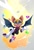 Size: 640x934 | Tagged: safe, artist:john mcdevitt, rouge the bat, bat, aura, chaos emerald, clothes, female, flying, glowing eyes, gradient background, looking at viewer, mid-air, rouge's heart top, solo, solo female, sparkles, super form, super rouge