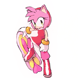 Size: 519x519 | Tagged: safe, artist:genesishero, amy rose, hedgehog, 2026, amybetes, cute, extreme gear, female, holding something, looking at viewer, mouth open, open smile, simple background, smile, smiling at viewer, solo, solo female, sonic riders, standing on something, white background