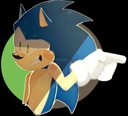 Size: 1024x926 | Tagged: safe, artist:atopuiyi, sonic the hedgehog, hedgehog, 2017, blushing, clenched teeth, frown, looking offscreen, male, outline, pointing, signature, solo, solo male