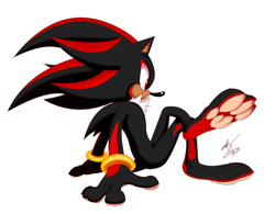 Size: 2000x1556 | Tagged: safe, artist:gunzcon, shadow the hedgehog, hedgehog, 2008, alternate version, barefoot, chest fluff, colored version, gloves off, hand on ground, legs crossed, male, pawpads, paws, signature, simple background, sitting, solo, solo male, white background