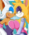 Size: 828x983 | Tagged: suggestive, artist:sonicguru, bunnie rabbot, rouge the bat, 2025, breast squish, breasts, breasts are touching, looking at each other, nike mouth, smile