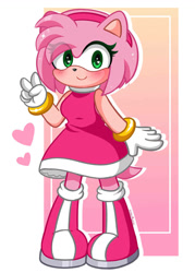 Size: 828x1157 | Tagged: safe, artist:itskittyrosie, amy rose, hedgehog, amy's halterneck dress, amybetes, blushing, clothes, cute, dress, eye clipping through hair, female, gloves, headband, heart eyes, looking at viewer, shoes, smile, smiling at viewer, solo, wingding eyes