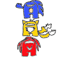 Size: 200x200 | Tagged: safe, artist:tjf, knuckles the echidna, miles "tails" prower, sonic the hedgehog, among us, team sonic