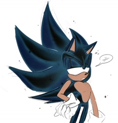 Size: 1392x1441 | Tagged: safe, artist:greyrat44, sonic the hedgehog, hedgehog, 2026, clenched teeth, cross popping vein, dark form, dark sonic, frown, hand on hip, male, simple background, sketch, solo, speech bubble, standing, white background