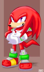 Size: 1080x1748 | Tagged: safe, artist:nonicpower, knuckles the echidna, echidna, 2026, clenched teeth, cracking knuckle, crossover, fortnite, looking at viewer, male, signature, smile, smiling at viewer, solo, standing