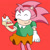Size: 894x894 | Tagged: safe, artist:splashfactor, amy rose, hedgehog, amy's schoolgirl outfit, berry, cake, classic amy, classic sonic (universe), clothes, eating, eyes closed, female, food, fruit, gloves, headband, skirt, solo, strawberry