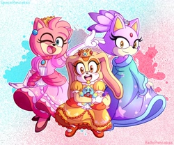 Size: 3600x3000 | Tagged: safe, artist:spacepancakes, amy rose, blaze the cat, cream the rabbit, cosplay, princess daisy, princess peach, rosalina