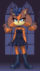 Size: 1799x3207 | Tagged: safe, artist:gabbslines, sticks the badger, badger, bow, clothes, dress, female, hair bow, solo, sonic boom (tv), sticks is not amused, unamused