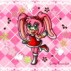 Size: 500x500 | Tagged: safe, artist:goddessprincesslulu, amy rose, rabbit, amy's halterneck dress, bow, clothes, dress, female, hair bow, looking at viewer, open mouth, open smile, smiling at viewer, solo, species swap