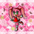 Size: 500x500 | Tagged: safe, artist:goddessprincesslulu, amy rose, rabbit, abstract background, amy's halterneck dress, bow, clothes, dress, female, hair bow, looking at viewer, needs more jpeg, open mouth, open smile, smiling at viewer, solo, species swap, standing on one leg