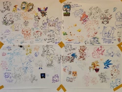 Size: 4000x3000 | Tagged: safe, artist:panhaley54803, amy rose, blaze the cat, chip, emerl, espio the chameleon, infinite the jackal, maria robotnik, mephiles the dark, miles "tails" prower, rouge the bat, sage, shadow the hedgehog, silver the hedgehog, sonic the hedgehog, whisper the wolf, wisp, yacker, chao, human, sonic and the black knight, sonic cd, sonic frontiers, 2026, barrel of doom, chaos emerald, character chao, collaboration, cyan wisp, everyone is here, excalibur sonic, fight, korean text, monitor, mouth open, robot, running, sega cooro, shadow chao, simple background, sir lancelot, smile, standing, traditional media, white background