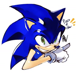 Size: 1052x1009 | Tagged: safe, artist:panhaley54803, sonic the hedgehog, 2026, english text, grin, looking at viewer, simple background, smile, solo, white background