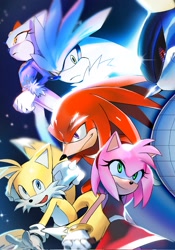 Size: 1433x2048 | Tagged: safe, artist:panhaley54803, amy rose, blaze the cat, knuckles the echidna, metal sonic, miles "tails" prower, silver the hedgehog, group, robot