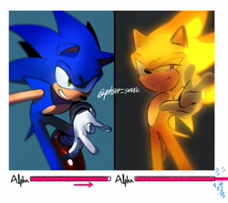 Size: 2216x1974 | Tagged: safe, artist:panhaley54803, sonic the hedgehog, super sonic, english text, grin, korean text, smile, solo, standing, super form