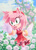 Size: 828x1139 | Tagged: safe, artist:deachaos, amy rose, hedgehog, amybetes, clothes, clouds, cute, daytime, dress, female, flower, heart eyes, open mouth, open smile, outdoors, plant, solo, wingding eyes