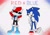 Size: 2048x1451 | Tagged: safe, artist:kittytale, sally acorn, sonic the hedgehog, chipmunk, hedgehog, 2026, alternate universe, archie sonic the hedgehog, arms folded, au:all in (kittytale), duo, english text, female, looking at each other, male, open smile, roboticized, sally x sonic, scar, shipping, smile, smiling at each other, straight, tongue