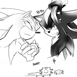 Size: 1597x1597 | Tagged: safe, artist:panhaley54803, shadow the hedgehog, 2024, animalified, arm up, arms folded, axolotl, greyscale, korean text, literal animal, monochrome, simple background, sketch, solo, white background