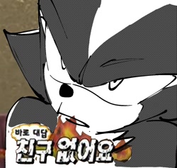 Size: 1267x1201 | Tagged: safe, artist:panhaley54803, shadow the hedgehog, 2024, korean text, monochrome, solo