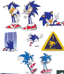 Size: 498x578 | Tagged: safe, artist:panhaley54803, sonic the hedgehog, all fours, grin, head rest, korean text, looking at viewer, lying down, mouth open, sign, simple background, sketch, sketch page, smile, solo, standing, thumbs up, white background
