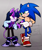 Size: 1690x2000 | Tagged: safe, artist:workingad2630, sonic the hedgehog, crossover, duo, eye clipping through hair, female, frown, gradient background, looking at each other, male, mobianified, my little pony, pointing, smile, twilight sparkle