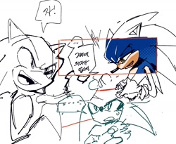 Size: 1875x1538 | Tagged: safe, artist:panhaley54803, silver the hedgehog, sonic the hedgehog, ..., duo, korean text, lidded eyes, mouth open, simple background, sketch, sketch page, smile, speech bubble, white background