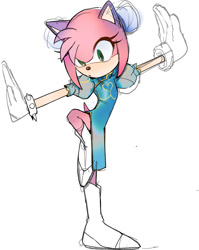Size: 1590x2000 | Tagged: safe, artist:panhaley54803, amy rose, alternate outfit, chinese clothes, chinese dress, simple background, sketch, solo, standing, standing on one leg, white background