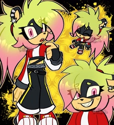 Size: 1868x2048 | Tagged: safe, artist:willowails, oc, oc:jinx (willowails), tenrec, 2026, beanbrows, cute, eye clipping through hair, fankid, looking at viewer, magical lesbian spawn, mouth open, oc only, ocbetes, outline, parent:amy, parent:surge, parents:surgamy, ponytail, sharp teeth, smile, solo, triality