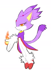 Size: 1000x1407 | Tagged: safe, artist:marimo838, blaze the cat, fire, pyrokinesis, simple background, solo, white background