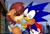 Size: 1865x1251 | Tagged: safe, artist:blnkn01z, artist:swaggskooool, sally acorn, sonic the hedgehog, chipmunk, hedgehog, 2026, building, daytime, duo, eyes closed, female, grey skies, hands on another's cheek, kiss, kiss on cheek, male, redraw, sally x sonic, sally's vest and boots, shipping, sonic satam, straight, surprise kiss, watermark