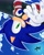 Size: 1638x2047 | Tagged: safe, artist:hushyrus, sonic the hedgehog, hedgehog, sonic adventure 2, 2026, board, clenched teeth, clouds, daytime, falling, helicopter, looking at viewer, male, mi-24 hind, mid-air, outdoors, outline, redraw, smile, smiling at viewer, soap shoes, solo, upside down, white outline