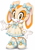 Size: 1051x1497 | Tagged: safe, ai art, cream the rabbit, rabbit, 2026, bow, country lolita, dress, eyelashes, female, flower print, lolita, looking at viewer, simple background, smile, solo, solo female, standing, white background