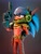 Size: 1536x2048 | Tagged: safe, artist:rayfox_ds, zonic the zone cop, hedgehog, 2026, 3d, frown, gradient background, gun, hand behind back, holding something, lidded eyes, looking offscreen, male, solo, standing, weapon, zone cop outfit