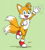 Size: 1059x1170 | Tagged: safe, artist:seraphinetiger, miles "tails" prower, fox, 2026, green background, looking at viewer, male, mouth open, one fang, open smile, signature, simple background, smile, smiling at viewer, solo, standing, standing on one leg, waving