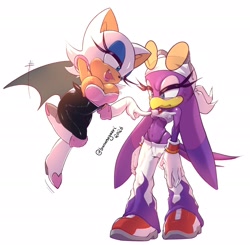 Size: 2048x2004 | Tagged: suggestive, artist:bananagaari, rouge the bat, wave the swallow