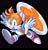 Size: 1953x2048 | Tagged: safe, artist:kirbishii, miles "tails" prower, fox, 2026, arms out, black background, looking at viewer, male, mouth open, one fang, open smile, running, simple background, smile, smiling at viewer, solo, spinning tails, treads