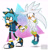 Size: 2492x2592 | Tagged: safe, artist:fedorakoshka, silver the hedgehog, oc, oc:aqua the hedgehog, hedgehog, 2019, boots, canon x oc, clothes, cute, duo, embarrassed, eyewear on head, fingerless gloves, flat colors, floating, flying, gay, gloves, goggles, goggles on head, holding hands, hood, jacket, male, mid-air, outline, psychokinesis, shipping, shoes, shy, smile, stockings, walking, watermark