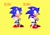 Size: 2000x1418 | Tagged: safe, artist:kinetiklite, sonic the hedgehog, hedgehog, 2026, classic sonic, classic sonic (universe), duality, eyestrain, lineless, looking offscreen, male, redraw, simple background, smile, solo, standing, text, yellow background