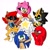 Size: 2048x2048 | Tagged: safe, artist:kittytale, amy rose, knuckles the echidna, miles "tails" prower, sally acorn, shard the metal, sonic the hedgehog, chipmunk, echidna, fox, hedgehog, 2026, alternate universe, au:all in (kittytale), eyes closed, female, grin, group, looking at viewer, male, open mouth, open smile, pose, robot, roboticized, sally's ringblader outfit, scar, simple background, smile, smiling at viewer, star (symbol), white background