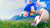 Size: 3840x2160 | Tagged: safe, artist:3d-eve, sonic the hedgehog, hedgehog, 2026, 3d, absurd res, clenched teeth, clouds, daytime, flower, grass, looking ahead, looking offscreen, male, mountain, outdoors, poppy (flower), running, smile, solo, treads