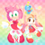Size: 2048x2048 | Tagged: safe, artist:plushybluecat, amy rose, cheese (chao), cream the rabbit, chao, hedgehog, rabbit, 2026, agender, amybetes, checkered background, cheeseabetes, clothes, creamabetes, cute, dress, female, hand on hip, heart, looking at viewer, neutral chao, outline, smile, sonic advance 3, standing, standing on one leg, star (symbol), team jubilee, trio, wink