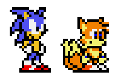 Size: 250x155 | Tagged: safe, artist:i-like-sonic-91, miles "tails" prower, sonic the hedgehog, fox, hedgehog, adventures of sonic the hedgehog, 2024, classic sonic, classic sonic (universe), classic tails, dot mouth, duo, male, pixel art, simple background, smile, sonic pocket adventure, standing, style emulation, transparent background