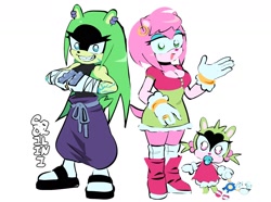 Size: 1558x1162 | Tagged: safe, artist:sookilini, amy rose, surge the tenrec, magical lesbian spawn, shipping, surgamy