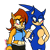 Size: 768x768 | Tagged: safe, artist:princessluna04, sally acorn, sonic the hedgehog, chipmunk, hedgehog, 2021, blushing, duo, english text, female, hand on another's back, looking at each other, male, sally x sonic, sally's ringblader outfit, shipping, smile, smiling at each other, standing, straight, transparent background