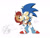 Size: 1280x960 | Tagged: safe, artist:nullofthev0id, sally acorn, sonic the hedgehog, chipmunk, hedgehog, 2024, archie sonic the hedgehog, artist signature, dancing, deviantart watermark, dialogue, duo, english text, female, heart, looking at each other, low res, male, sally x sonic, sally's ringblader outfit, shipping, simple background, sketch, smile, smiling at each other, straight, watermark, white background