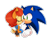 Size: 1186x950 | Tagged: safe, artist:risziarts, sally acorn, sonic the hedgehog, chipmunk, hedgehog, 2020, duo, eyes closed, female, finger on another's mouth, looking at them, male, sally x sonic, sally's ringblader outfit, shipping, smile, standing, straight, transparent background