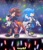 Size: 1500x1746 | Tagged: safe, artist:marimo838, shadow the hedgehog, sonic the hedgehog, hedgehog, alternate outfit, clothes, concert, duo, fangs, finger heart, glowing, glowstick, heart, holding something, idol outfit, idol shadow, idol sonic, looking at viewer, male, microphone, mouth open, one fang, open smile, pose, shoes, singing, smile, sparkles, stage, standing, wings