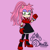 Size: 600x600 | Tagged: safe, artist:optic-phantasm-47, amy rose, hedgehog, 2023, alternate hairstyle, alternate outfit, alternate universe, clothes, dress, eyelashes, gloves, heels, looking at viewer, maverick, pawprint, picrew, pink background, poncho, ponytail, simple background, smile, solo, sonic character creator, tights