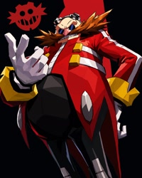 Size: 1122x1402 | Tagged: safe, artist:gurkeyturk3y, robotnik, human, 2026, clenched teeth, eggman empire logo, hand on hip, looking at viewer, male, smile, smiling at viewer, solo, standing
